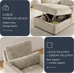 58" Oversized Chaise Lounge Chair with Storage, Chenille Camel | Adjustable Backrest, 2 Back Pillows, Comfy Reading Chair Indoor, Upholstered Sleeper Chair for Living Room, Bedroom, Office
