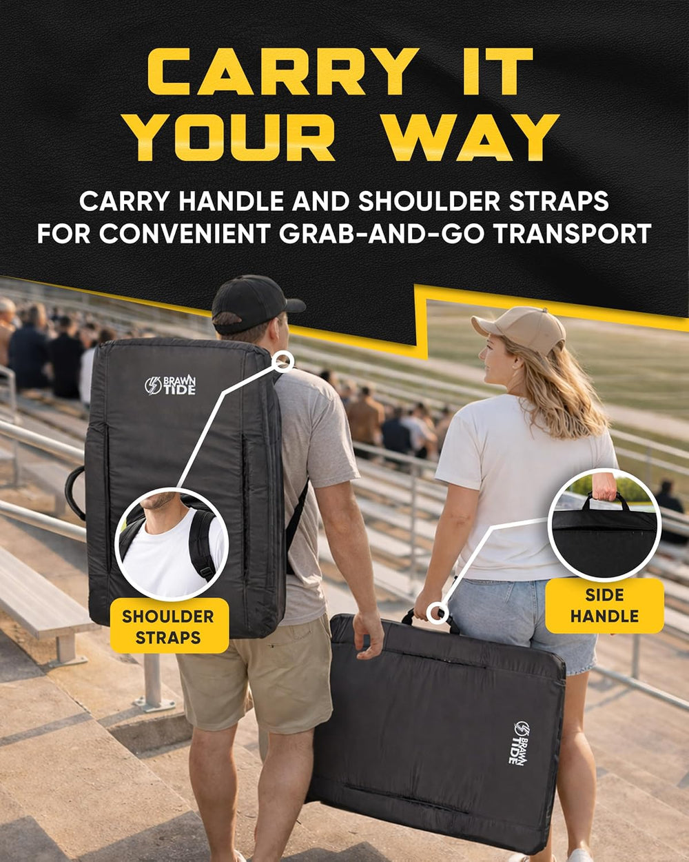 BRAWNTIDE Stadium Seat for Bleachers with Back Support - 3" Foam Cushion