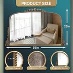 36"x23" Vintage Baroque Arched Wall Mirror, Ornate Antique Brass Wood Frame Decorative Mirror, Large Victorian Style Bathroom Mirror for Living Room, Fireplace, Entryway & Hallway