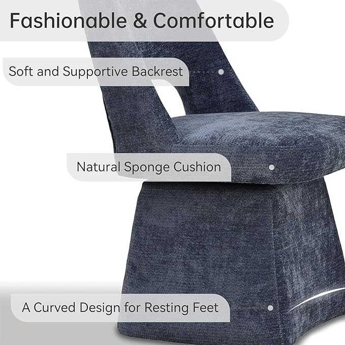 VKNOW Upholstered Swivel Dining Chairs Set of 2, Modern Dining Room Chairs with Open Back, Chenille Fabric Kitchen Chairs for Dining Room, Living Room, Bedroom, Vanity, Blue