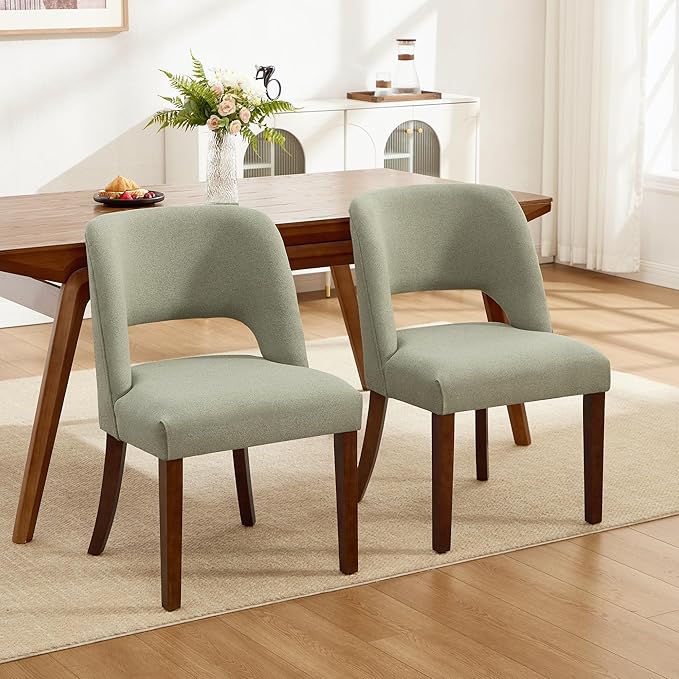 Dining Chairs Set of 2,Modern Dining Room Chairs with Thick Cushions,Upholstered Linen Fabric Kitchen Chairs for Kitchen Dining Room Green