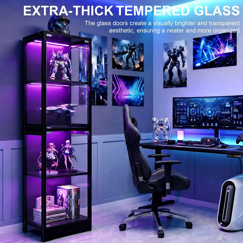 DreamDashio Display Cabinet with Glass Doors, 4-Tier Curio Cabinet with App R...