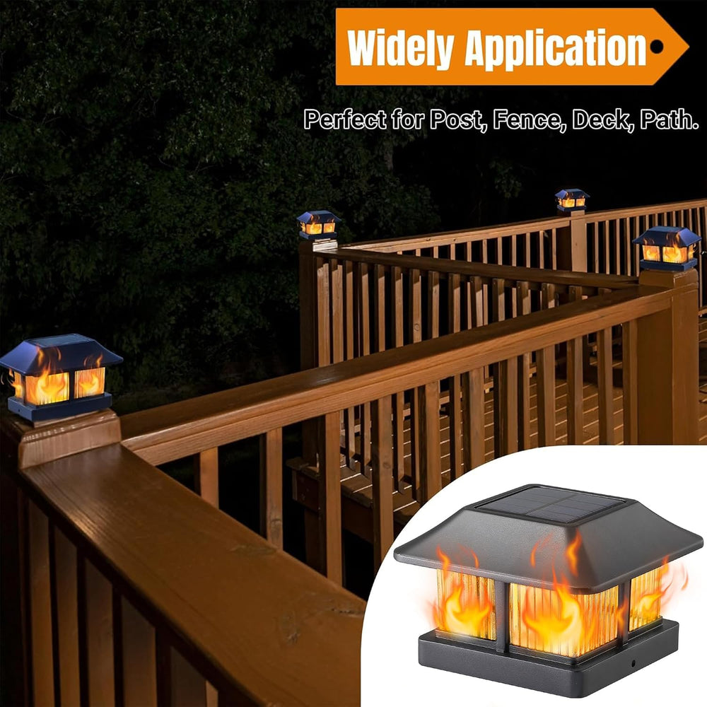 Dynaming Solar Flame Post Cap Lights Outdoor, Solar Powered Fence Post Light,...