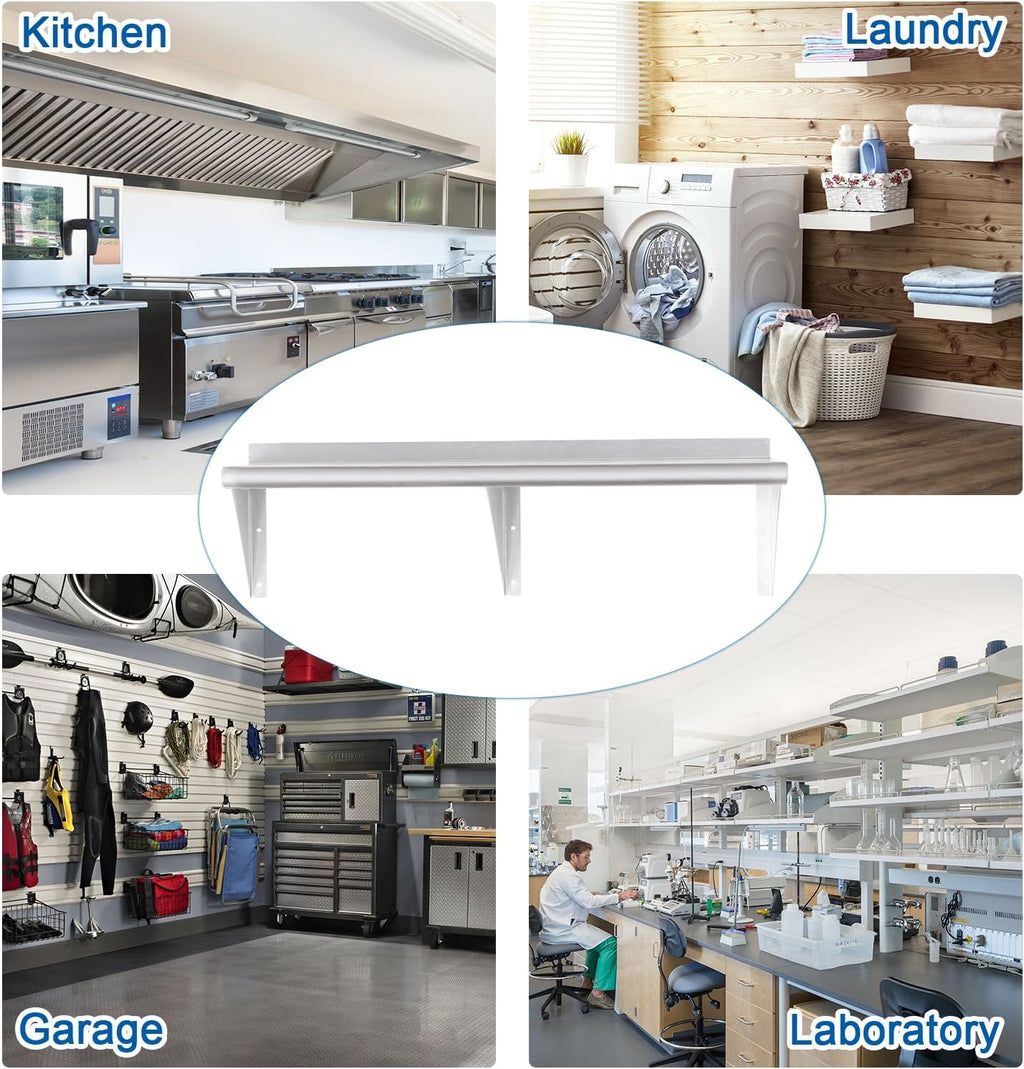 HARDURA Stainless Steel Shelf 14" x 72", 352lb Commercial Shelves Wall Mount Metal Shelving with Backsplash and Brackets for Kitchen, Restaurant, Laundry Room and Home