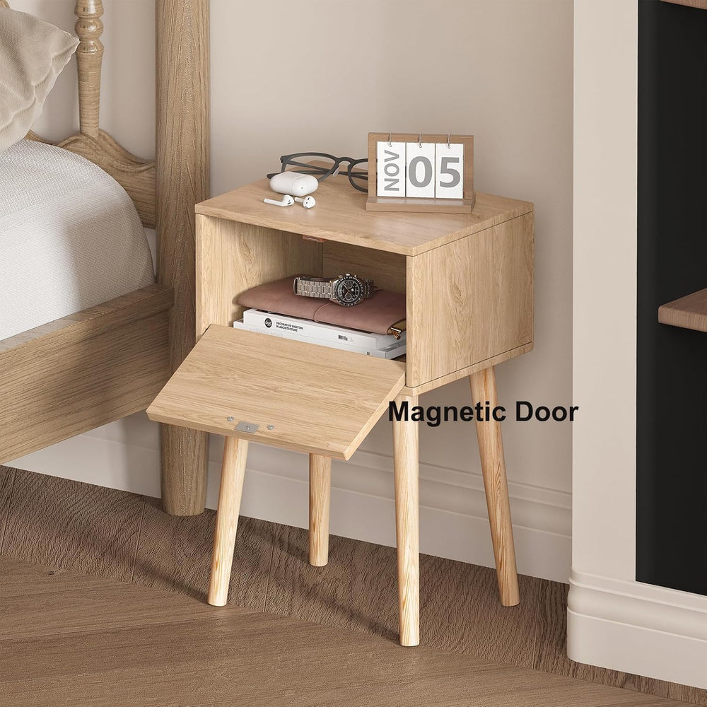 LAATOOREE Nightstand Set of 2, Small Bed Side Table with Arch Door, Mid-Centu...