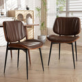 Dining Chairs Set of 2, Mid Century Modern Dining Room Chair, Upholstered Faux Leather Kitchen Chairs with Walnut Bentwood Back and Metal Legs for Kitchen Dining Living Room, Coffee