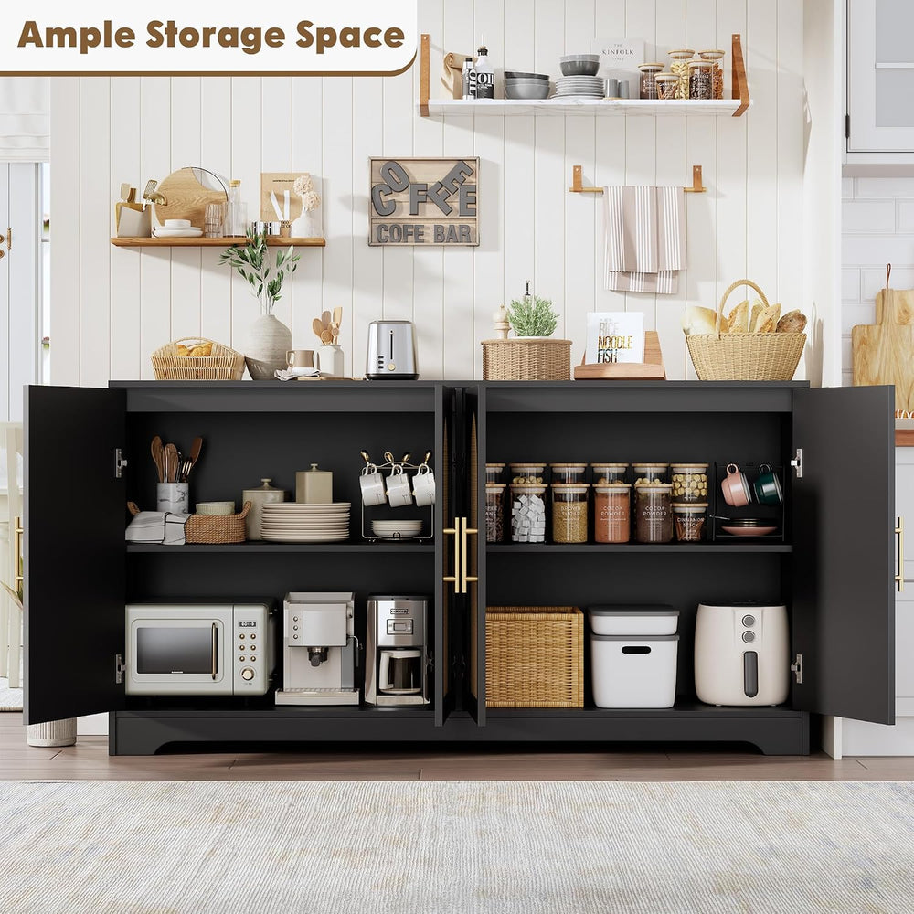 IDEALHOUSE 59" W Sideboard Buffet Cabinet- with 4 Rattan Doors, Large St...