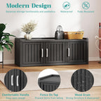 KAMABOKO Outdoor Shoe Storage Cabinet Waterproof UV-Resistant, Entryway Storage Bench Indoor Outdoor with 3 Barn Doors, Adjustable Shelves for Entryway, Bedroom, Hallway,Living Room(Black)