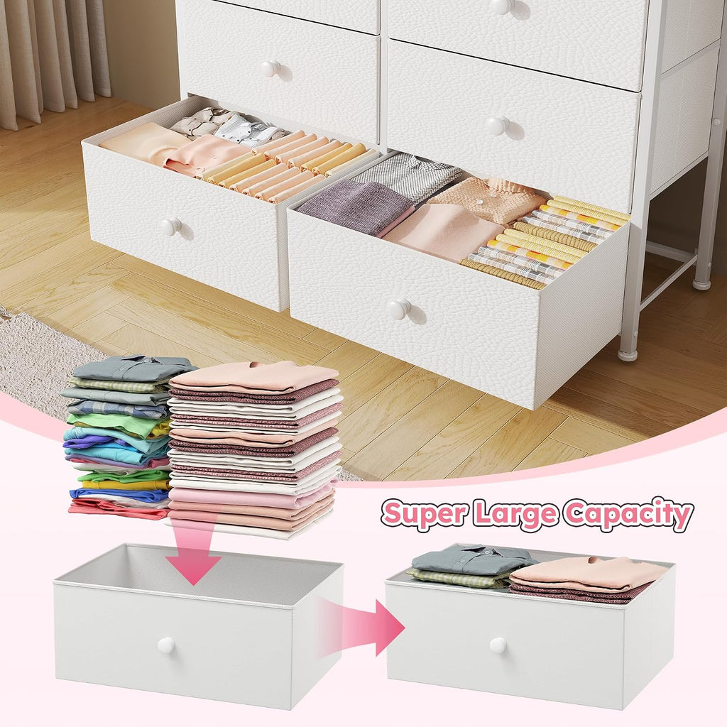 Bepatio Dresser for Bedroom with 12 Drawers, Fabric Dressers & Chest of Drawers with Sturdy Metal Frame, Wood Top, for Woman, 38.9" W x 11.8" D x 40.1" H (White)