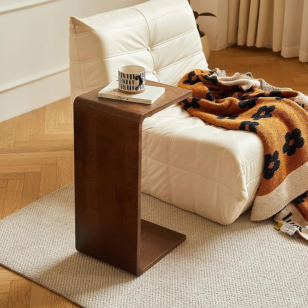 Solid Wood End Table for Couch,C Shaped Side Table Slide Under Sofa Table for...