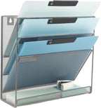 EASEPRES Desk File Organizer Mesh 4-Tier, Hanging Wall Mount Document Organization Stand, Desktop Vertical Mail Paper Folder Holder Rack with Bottom Tray for Office Home Cubicle Countertop, Gray