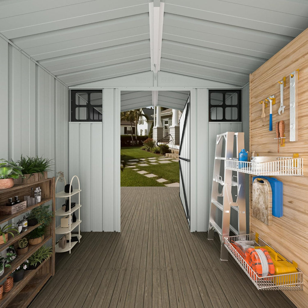 6×6 FT Metal Outdoor Storage Shed with Windows, Lockable Waterproof Sheds & Outdoor Storage, Garden Tool Shed for Lawn Mower & Backyard Patio, Dark Gray (No Floor)