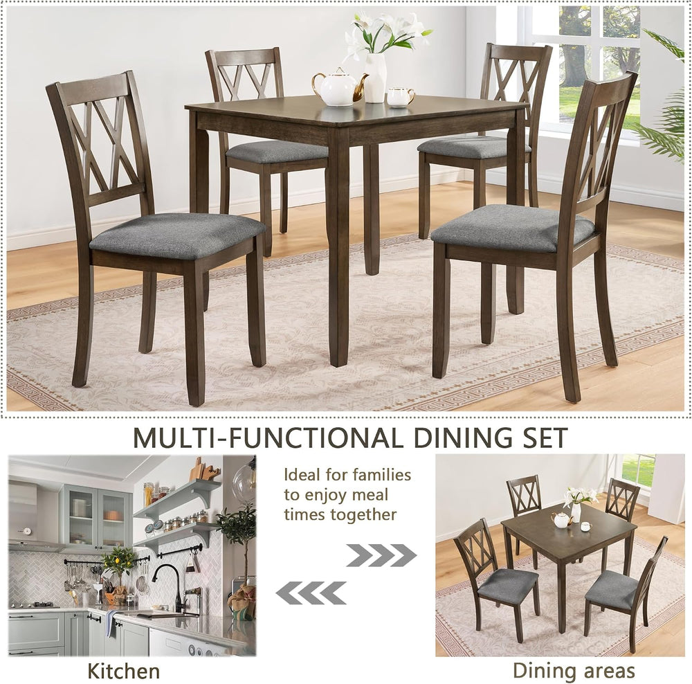 LUMISOL 5-Piece Solid Wood Dining Table Set for 4, Farmhouse Kitchen Table Se...