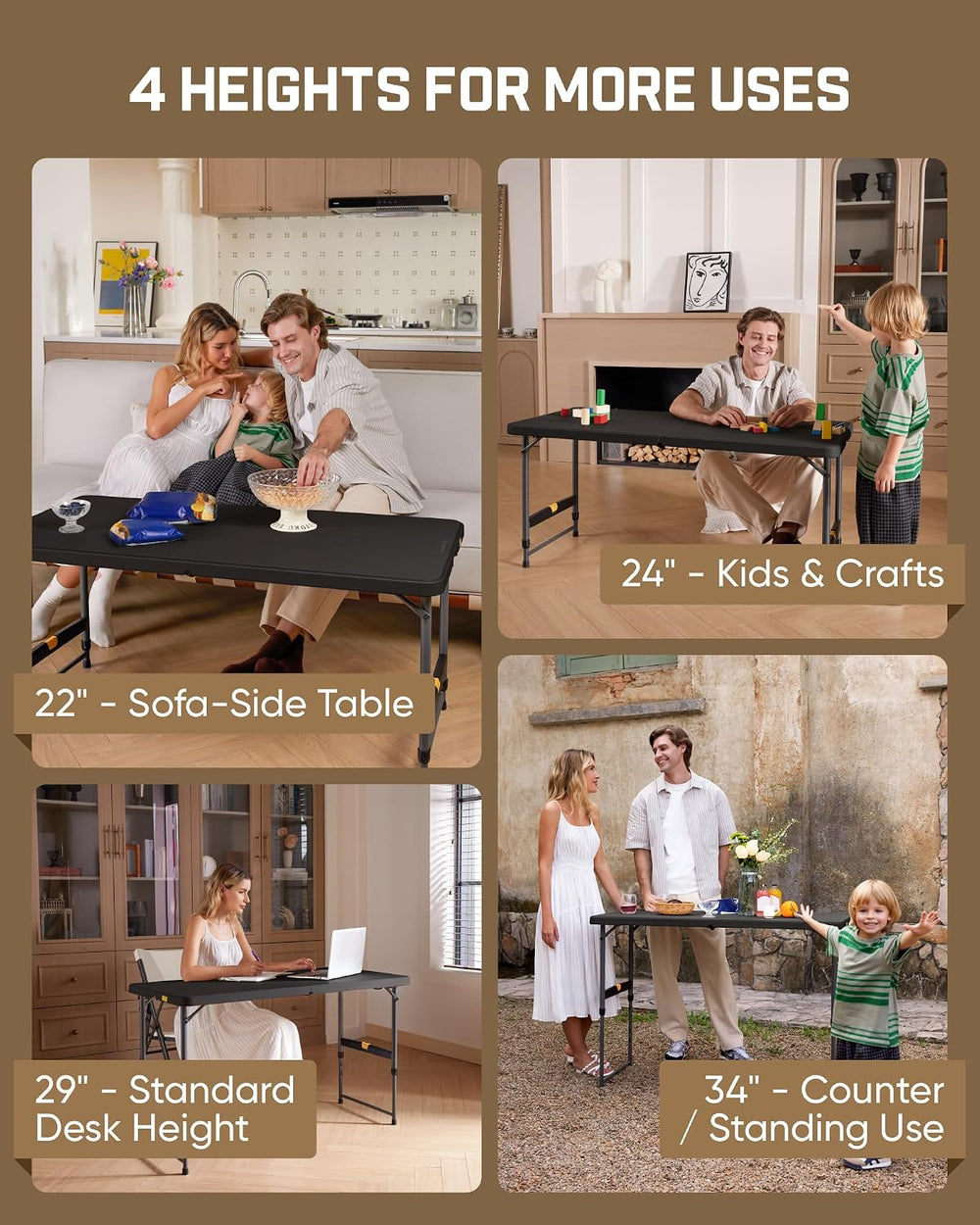FanttikOutdoor Folding Table 4 Foot Quick Adjust, 4 Heights Camping, Party | ...