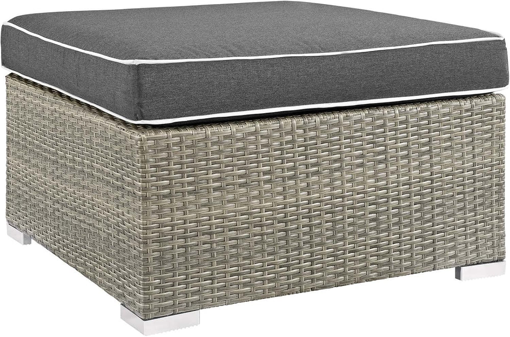 Modway Repose Wicker Rattan Outdoor Patio Ottoman wth Cushions in Light Gray ...