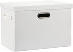 Large 17" 36 Quart Collapsible Stackable Storage Bins with Lids, 1 Pack White Foldable Fabric Closet Storage Boxes with Lids, 4 Handles Heavy-duty Linen Cube Baskets for Bedroom