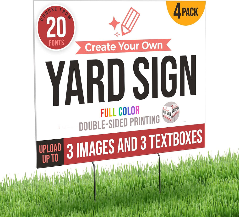 4 Pack 24x18" Double Sided Custom Yard Sign with Metal Stakes, Personali...