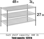 24" Deep x 48" Wide x 27" Height Wire Shelving Kit | 3-Tier | NSF Commercial Storage Rack Unit