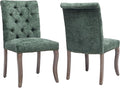 Upholstered Tufted Chenille Dining Side Chairs, Armless Nailhead Trim Chairs with Solid Wood Legs, Modern Farmhouse Chairs for Dining Room, Kitchen & Living Room (Set of 2, Olive Green)