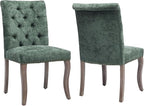 Upholstered Tufted Chenille Dining Side Chairs, Armless Nailhead Trim Chairs with Solid Wood Legs, Modern Farmhouse Chairs for Dining Room, Kitchen & Living Room (Set of 2, Olive Green)