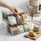2 Pack Acrylic Tea Bag Organizer, 9 Grids Clear Tea Bag Holder, Stackable Teabag Holder Organizer, Clear Acrylic Teabag Drawer Holders for Countertop, Cabinet, Kitchen, Counter