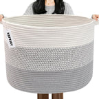 90L Extra Large Blanket Basket,Woven Rope Laundry Basket-Grey | Collapsible, reinforced handles, nursery storage bin organizes clothes, toys and pillows for living room, bedroom bathroom