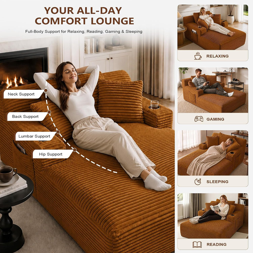 66.1" Oversized Boneless Chaise Lounge Chair Indoor, Corduroy Cloud Read...