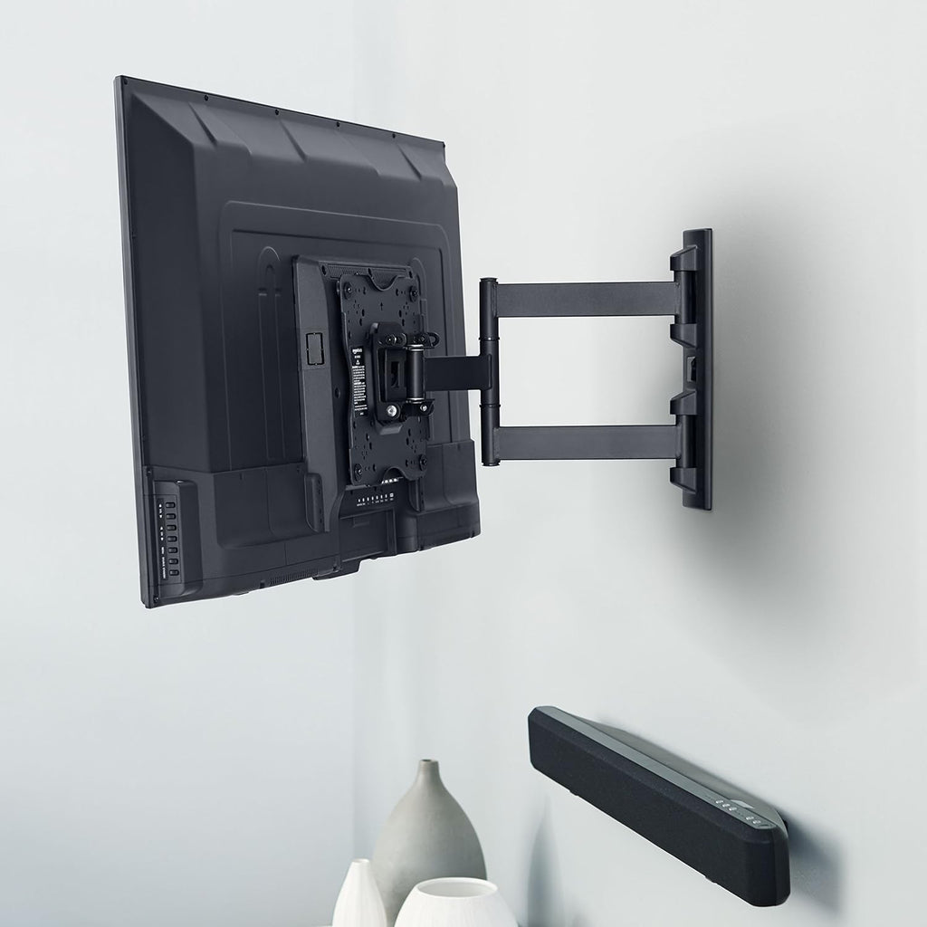 Amazon Basics Full Motion Articulating TV Wall Mount, with Swivel and Tilt, for 26" to 55" TVs and Flat Panels up to 80 Lbs, VESA Compatible, Single Stud, Black