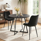 VECELO 3-Piece Dining Table Set, Round Kitchen Table with 2 Velvet Upholstered Chairs, Space Saving Design for Small Apartment & Home Office, Easy Assembly, Grey & Black