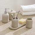 5-Pieces Bathroom Accessory Set Hight Quality Polyresin Ensemble-Lotion Dispenser/Toothbrush Holder/Cotton Jar/Tray/Tumbler Cup, Beige