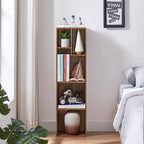 VECELO Small Bookshelf, 5 Cube Slim Bookcase, Fits Tallest Hardcovers, Horizontal Available, Modern Floor Standing Unit, Each Shelf Hold Up to 66 LBS, Vintage Brown