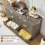 LEYAOYAO Fluted 6 Drawers Dresser, 48" Wide Modern Chest of Drawers with Wood Grain Top, Curved Profile Design, Dresser TV Stand, Wood Drawer Organizer for Bedroom, Living Room, Hallway,Grey