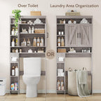 Over The Toilet Storage Cabinet with 2 Barn Doors & Built-in Toilet Paper Holder, Farmhouse Space-Saving Organizer for Bathrooms and Laundry Room, Grey