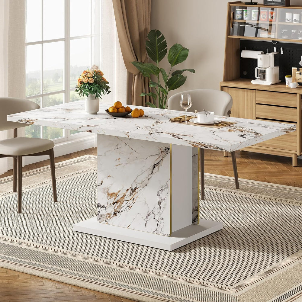 HOMISSUE 70" Faux Marble Dinner Table，Rectangle Modern White Dining Tabl...