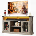 WLIVE Farmhouse TV Stand for 65 Inch TV, Tall Entertainment Center with LED Lights & Storage Cabinets, TV Media Console Table with Adjustable Shelf for Living Room, Bedroom, Home Theater, Gray Oak