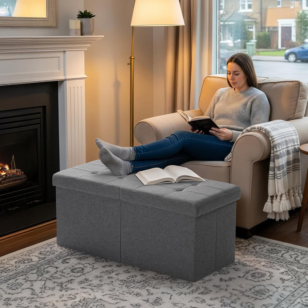 30-INCH Ottoman with Storage, Footrest Storage Bench, End of Bed Bench Coffee...