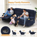 Recliner Sofa Set with Storage Console, Flip Middle Backrest Design 3 Seater Reclining Sofa and Single Recliner Chair, Manual Couches for Living Room (Blue, 3 Seat+Console+1)