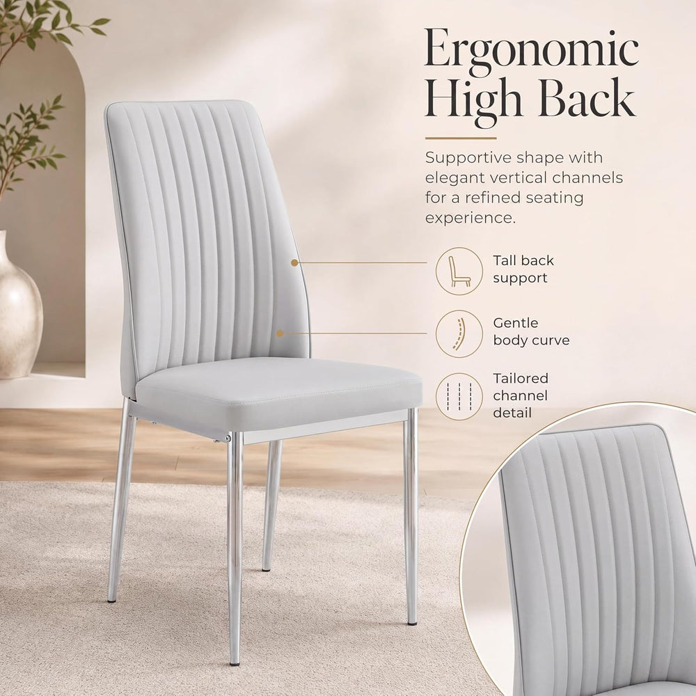 Gray Dining Chairs Set of 6, Modern PU Leather Dining Room Chair with Chrome ...