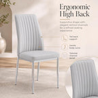 Gray Dining Chairs Set of 6, Modern PU Leather Dining Room Chair with Chrome Metal Legs, Upholstered Kitchen Chair with High Back Sillas para Comedor for Kitchen, Living Room, Apartment (Light Gray,6)