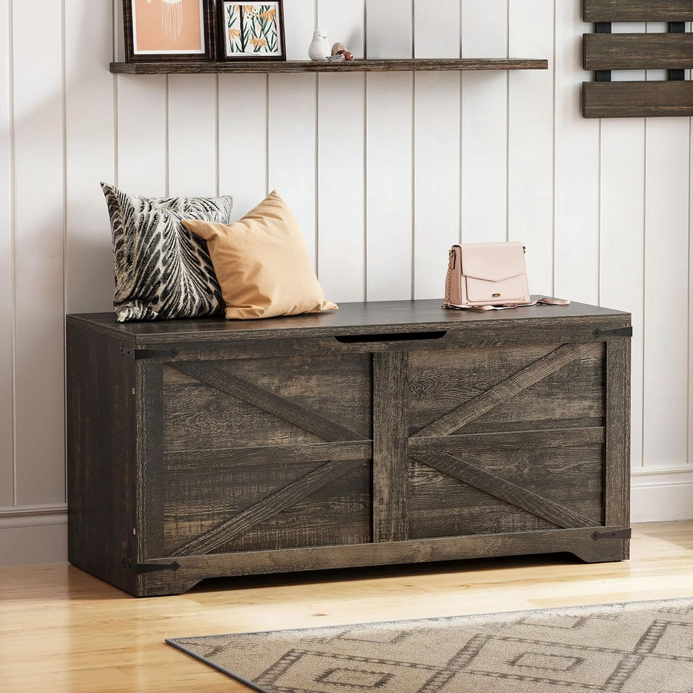 DWVO Wooden Storage Bench, Farmhouse Storage Chest with Safety Hinges, Entryw...
