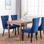 Blue Velvet Dining Chairs Set of 4, Tufted Upholstered Dining Room Chairs with Back Ring Pull, Nailhead Trim and Solid Wood Legs, Modern Dining Chairs for Dining Room, Kitchen(Blue)