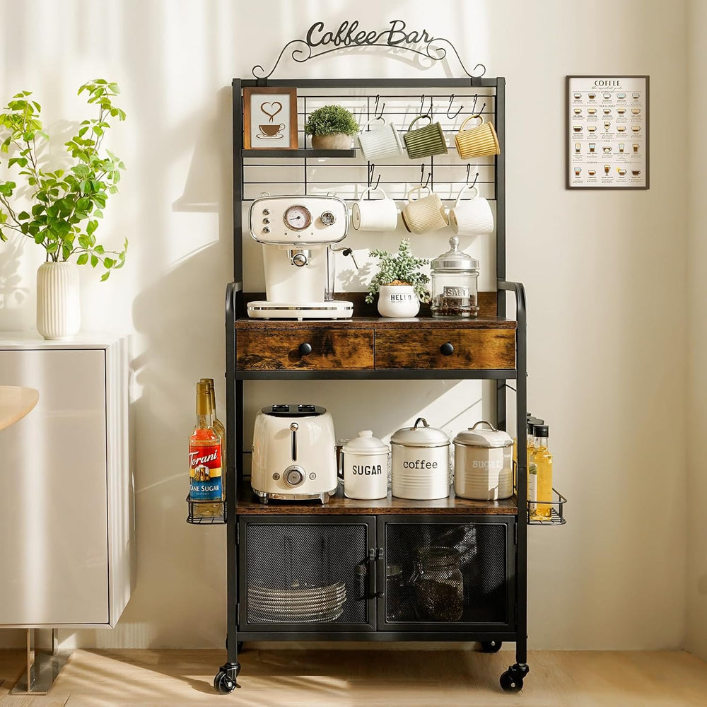 Rolling Coffee Bar Cart for Small Spaces, Coffee Station Cabinet with Storage...