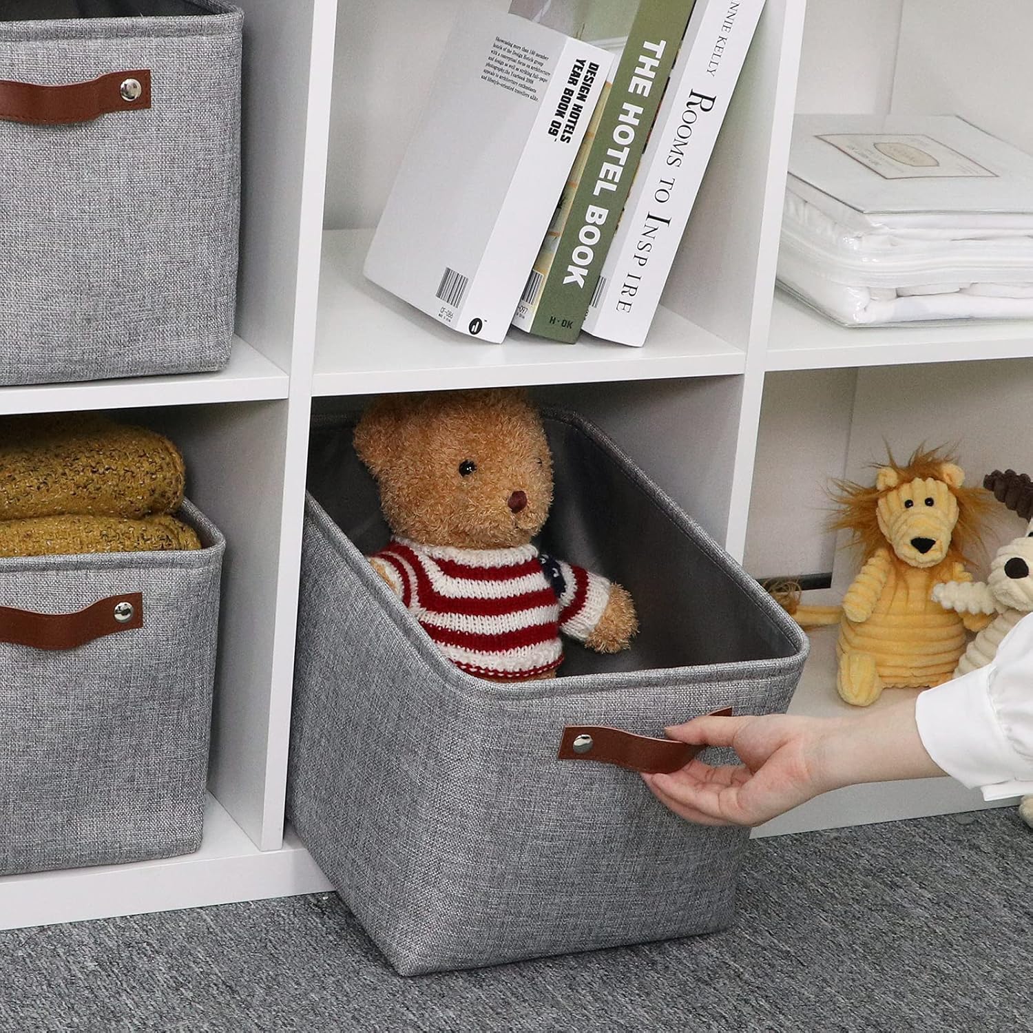 HNZIGE Storage Basket Bins(3 Pack) Large Collapsible Storage baskets for organizing Shelf Closet Bedroom, Perfect Storage Box with Handles for Closet, Clothes, Toy, Home?Gray, 15" x 11" x 9.5"?
