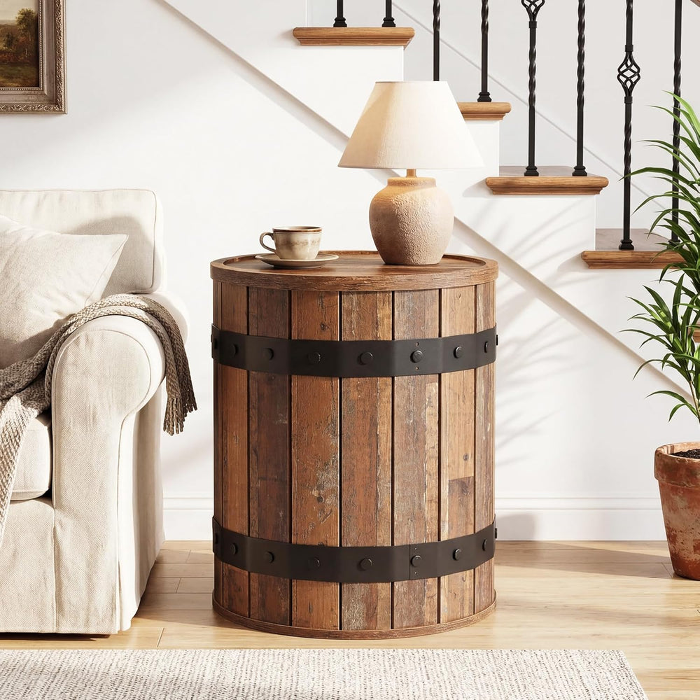 Tribesigns Barrel Side Table with Hidden Storage, 19.68" Farmhouse Round...