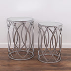 Nested Metal Side Tables - Set of 2 for Living Room & Bedroom (Silver)