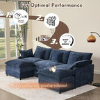 108" U Shaped Couch, Modular Sectional Sofa, 3-Seater Comfy Cloud Couch, Set of Modular Pieces with Movable Ottoman, Deep Seat Couches for Living Room, Chenille, Navy