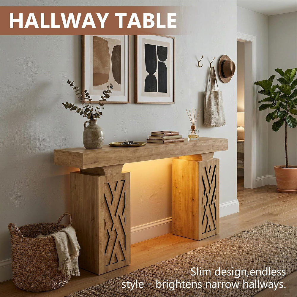 63-Inch Modern Console Table with LED & Outlet, Farmhouse Entryway Table ...