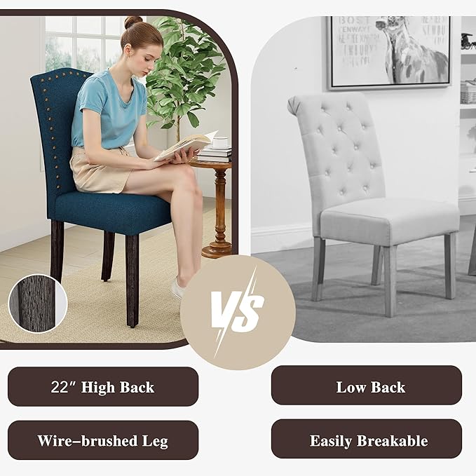 LSSBOUGHT Upholstered Dining Chairs Set of 4 Dining Room Chairs Kitchen Chairs with Solid Wood Frame and Nailhead Trim, Teal