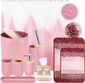 iMucci Bathroom Accessories Pink Bathroom Sets with Shower Curtain and Rug, Pink Ombre Waterproof Shower Curtain with Ultra Absorbent Rug Bathroom Accessories Set for Home Decor