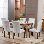 COLAMY Parsons Dining Chairs Set of 6, Upholstered Fabric Dining Room Kitchen Chair with Nailhead Trim and Wood Legs - Light Grey